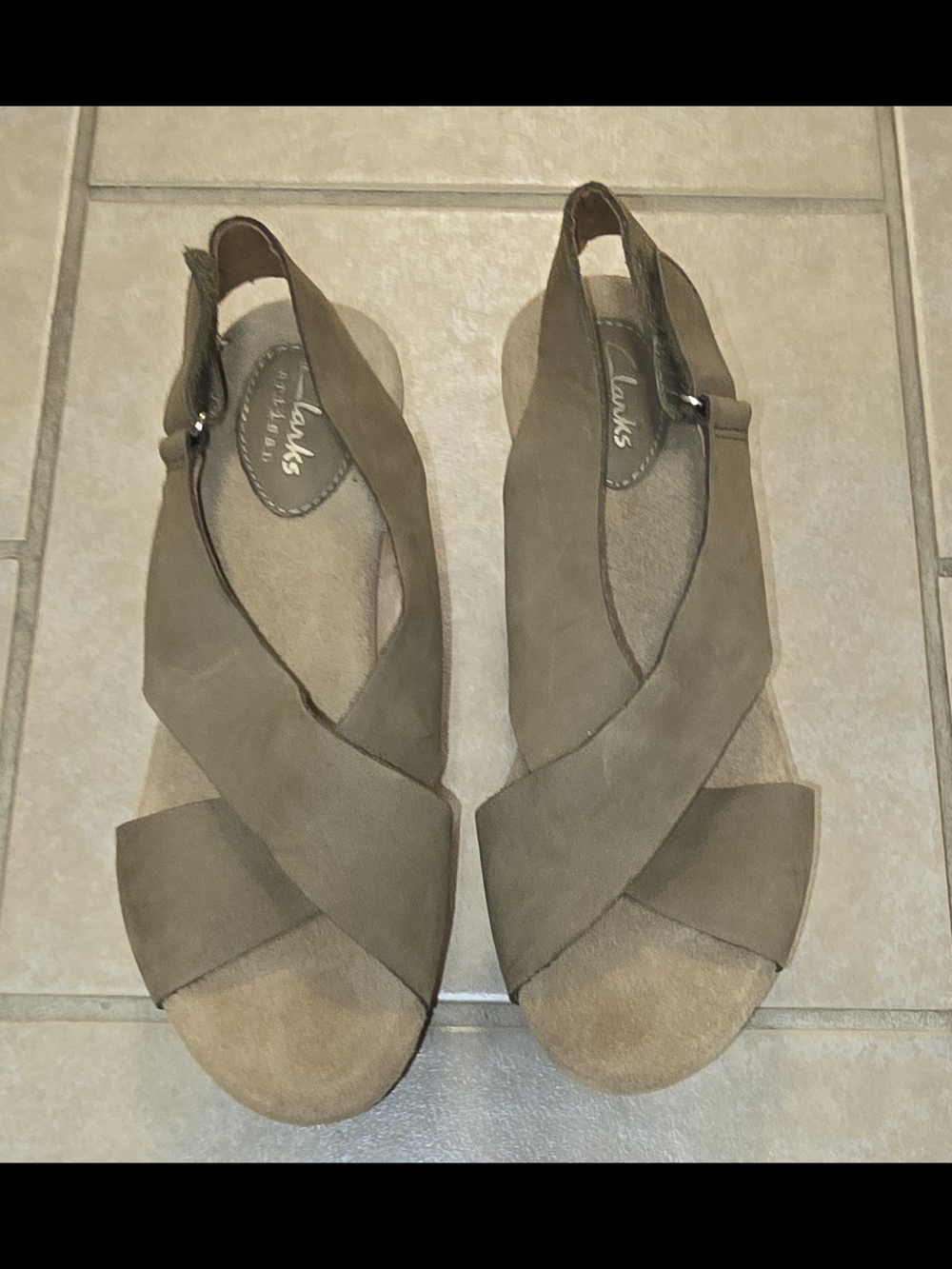 Clarks Olive Suede Crisscross Slingback Sandals